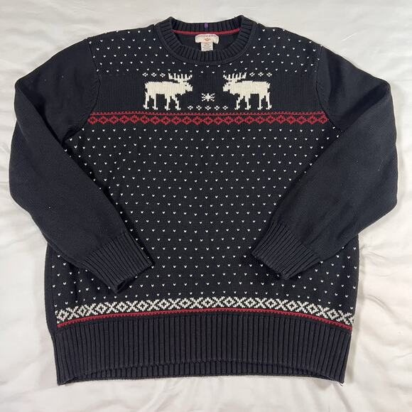 Dockers Christmas Sweater Mens Size M Black Fair Isle Reindeer Knit Pullover VTG - Picture 1 of 12